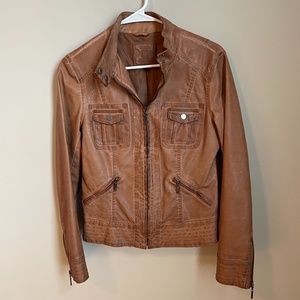 Max Studio Vegan Leather Jacket - Cognac Brown / Tan - Size Medium